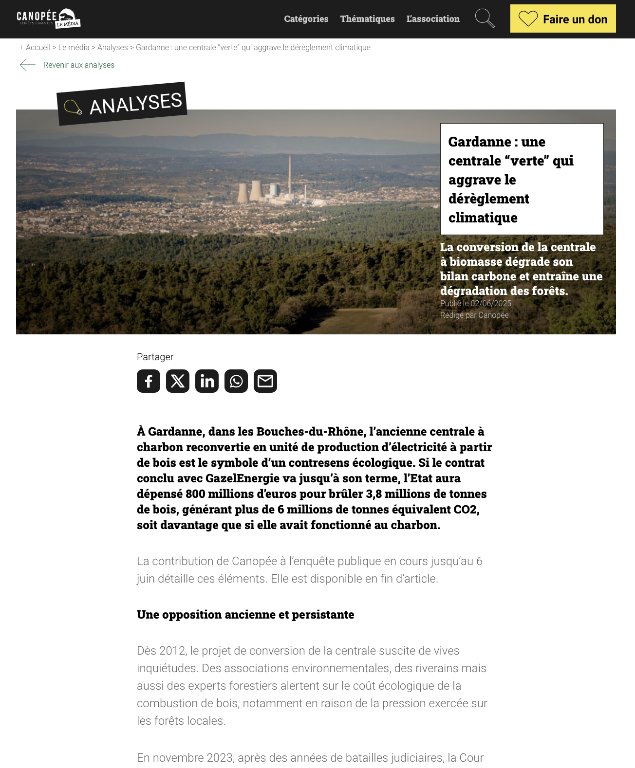 Capture d'écran de la page de Canopée